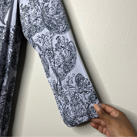 J. Jill Pure Women Split Neck Top XS Blue Paisley Print Long Sleeve - Picture 2 of 10